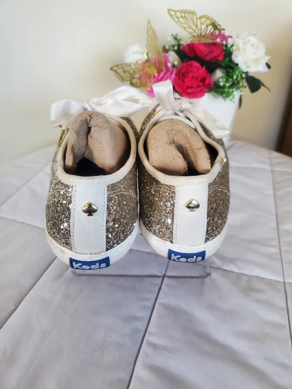 Keds x Kate Spade New York Champion Platinum Gold Glitter Sneakers Size 8